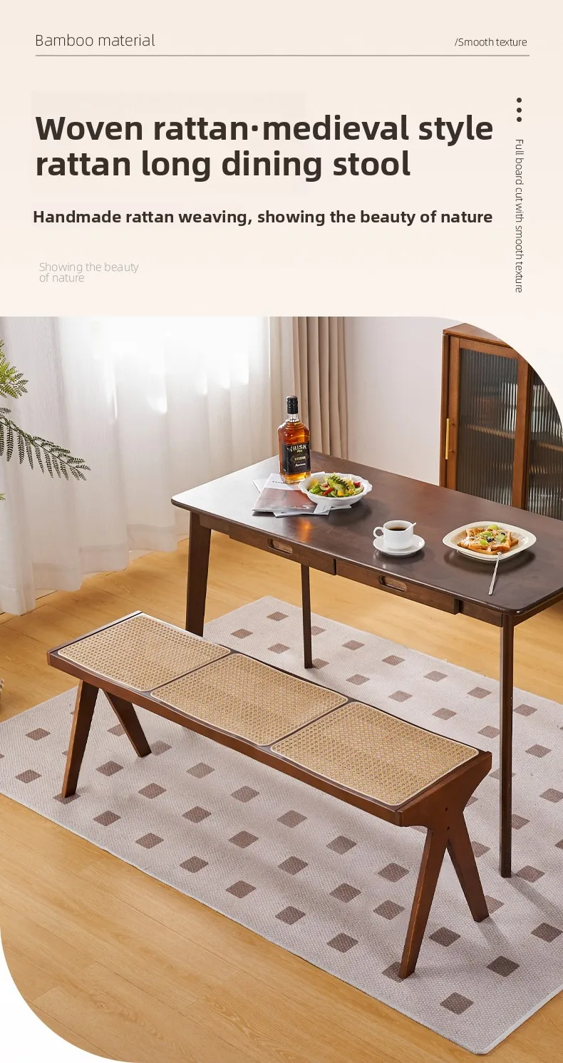Chandigarh Rattan Bench Entryway Shoe Bench Long Wood Dining Table Stool for Living Room Minimalist Bedroom Footrest Stools