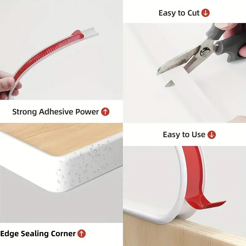 1pc 5m/196.85in Self Adhesive PVC Edge Banding Strip Sealing Tape U-Shaped Strip for Furniture Cabinet Desk Edge Guard Protector