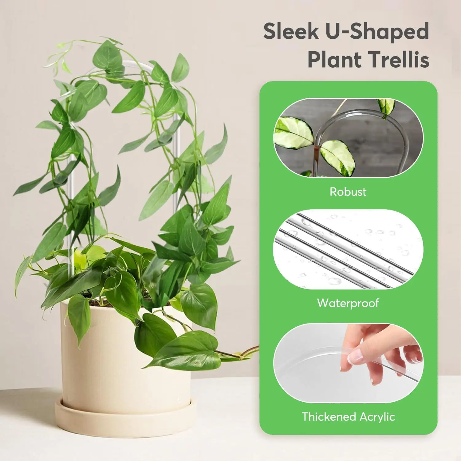 U-Shaped Acrylic Plant Climbing Stakes-for Indoor/Outdoor Vines,Flowers&Garden Plants- Lightweight Stakes for Healthy Growth