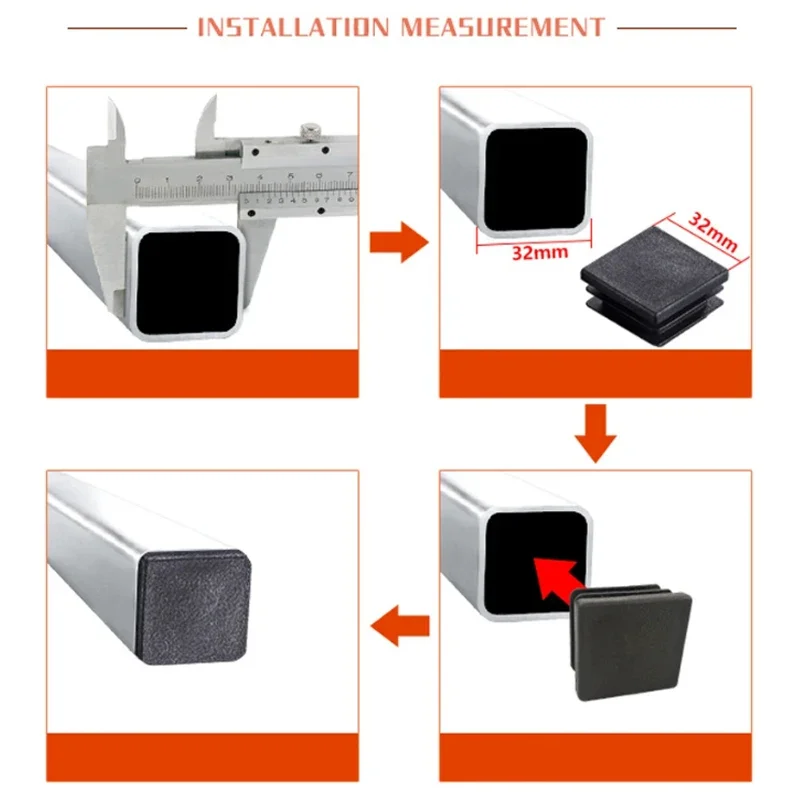 Black Square Plastic Black Blanking End Cap Pipe Plug Foot Furniture Inner Plug Cover 10x10mm ~ 100x100mm