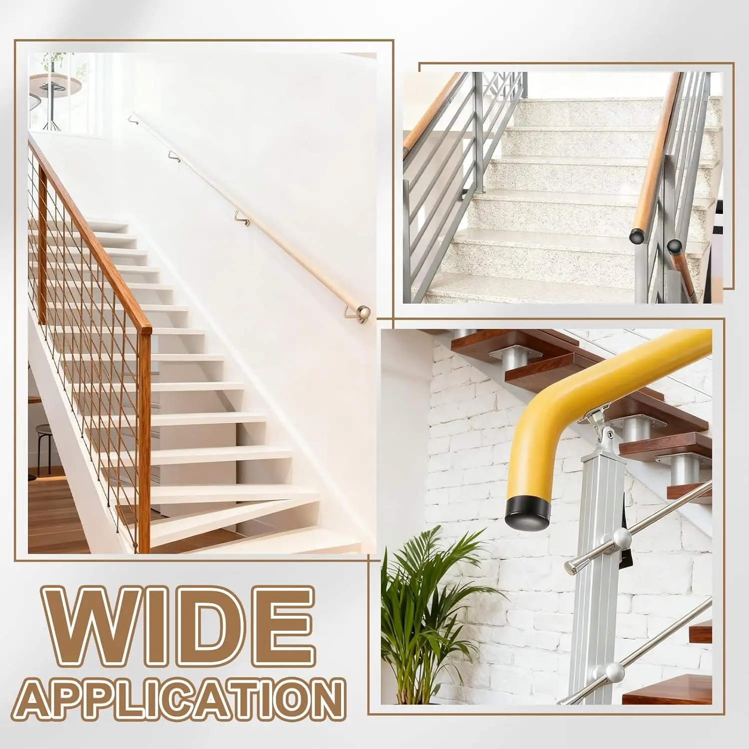 4Pcs Stainless Steel Dia.50mm Railing End Cap Adjustable Elbow Straight Connecting Polymer Wooden Balustrade Handrail