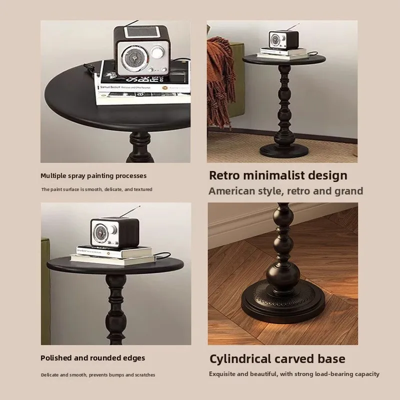 Round End Table with Metal Base Multifunctional Vintage Coffee Table for Living Room, Bedroom Office & Patio Sofa Tray Table