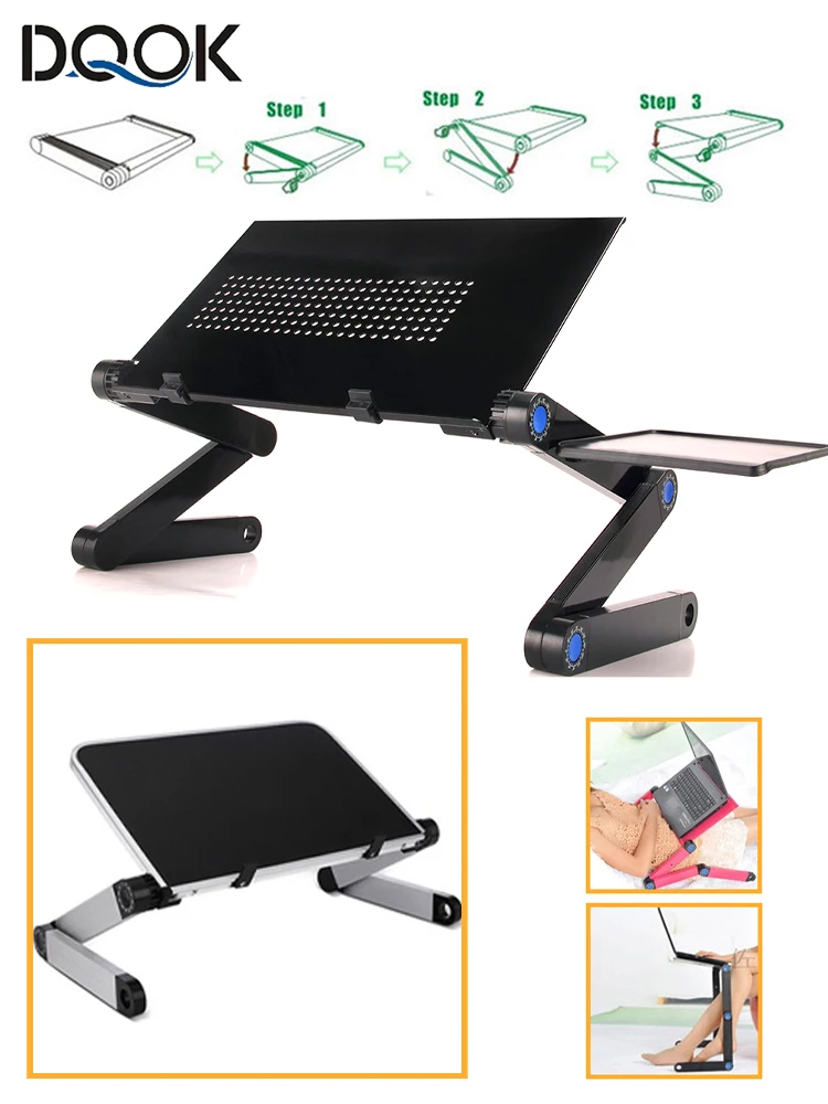 Adjustable Laptop Desk Stand Portable Aluminum Ergonomic Lapdesk For TV Bed Sofa PC Notebook Table Desk Stand With Mouse Pad