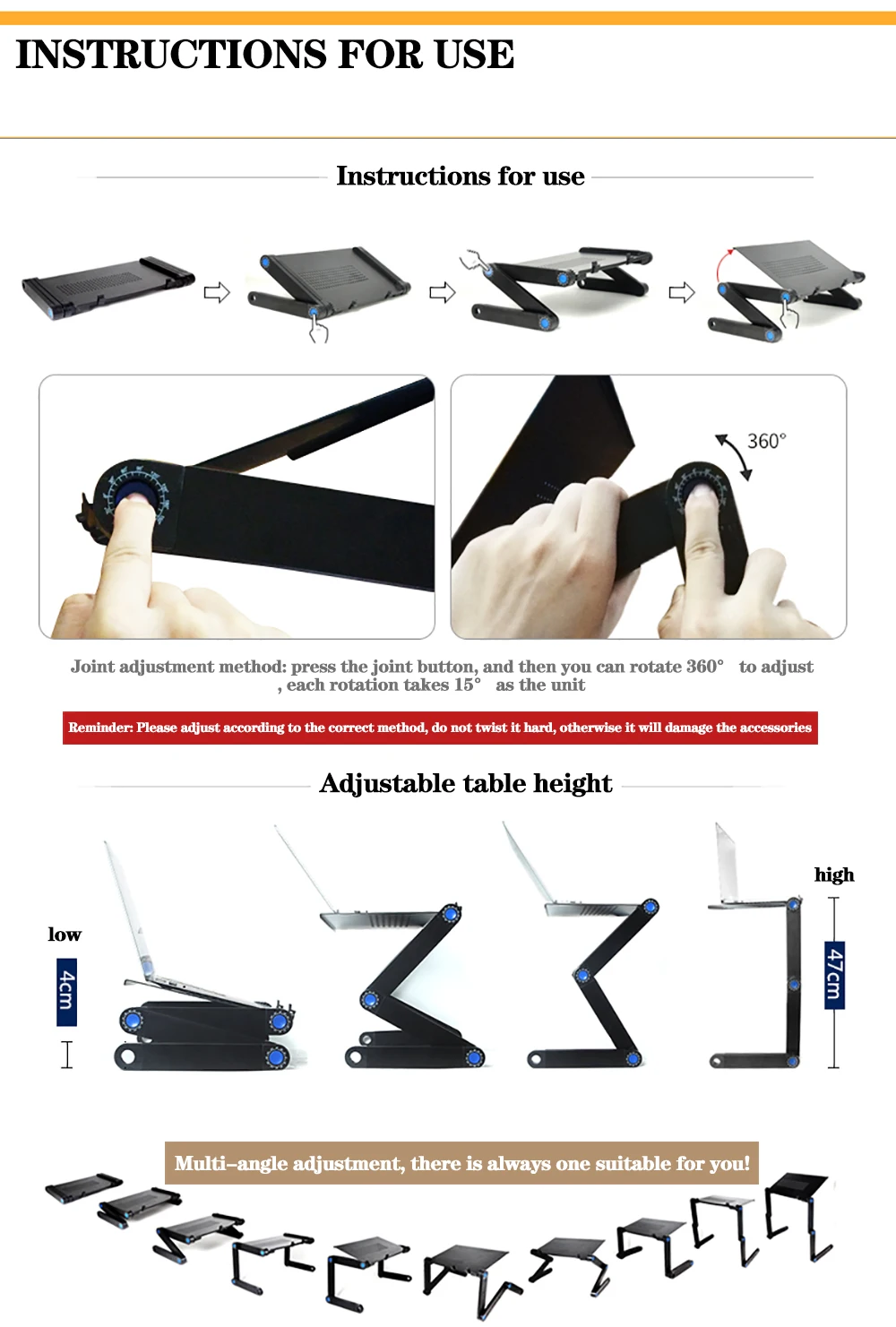 Adjustable Laptop Desk Stand Portable Aluminum Ergonomic Lapdesk For TV Bed Sofa PC Notebook Table Desk Stand With Mouse Pad