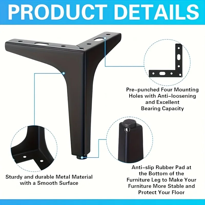 4PCS black height modern furniture sofa legs metal matte black treatment table cabinet legs furniture accessories
