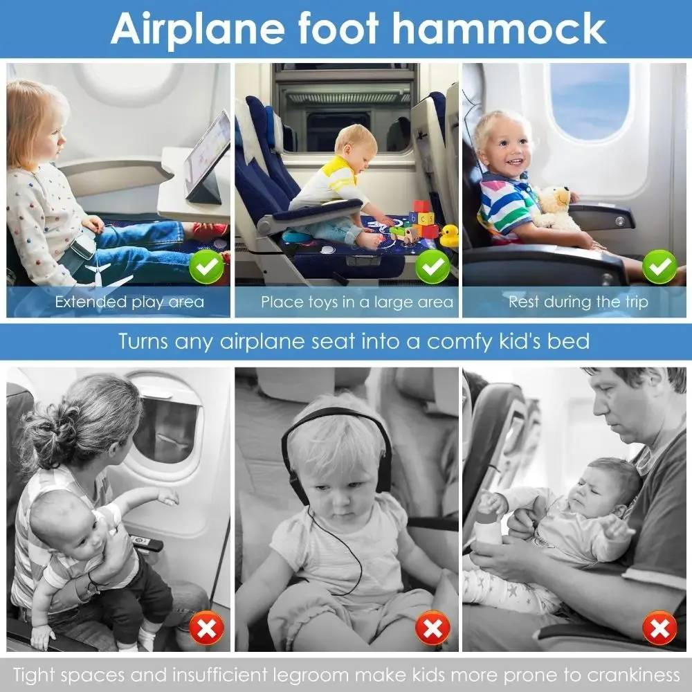 Children's Travel Portable Airplane Bed Cute Cartoon Oxford Foot Leg Rest Airplane Hammock Kids