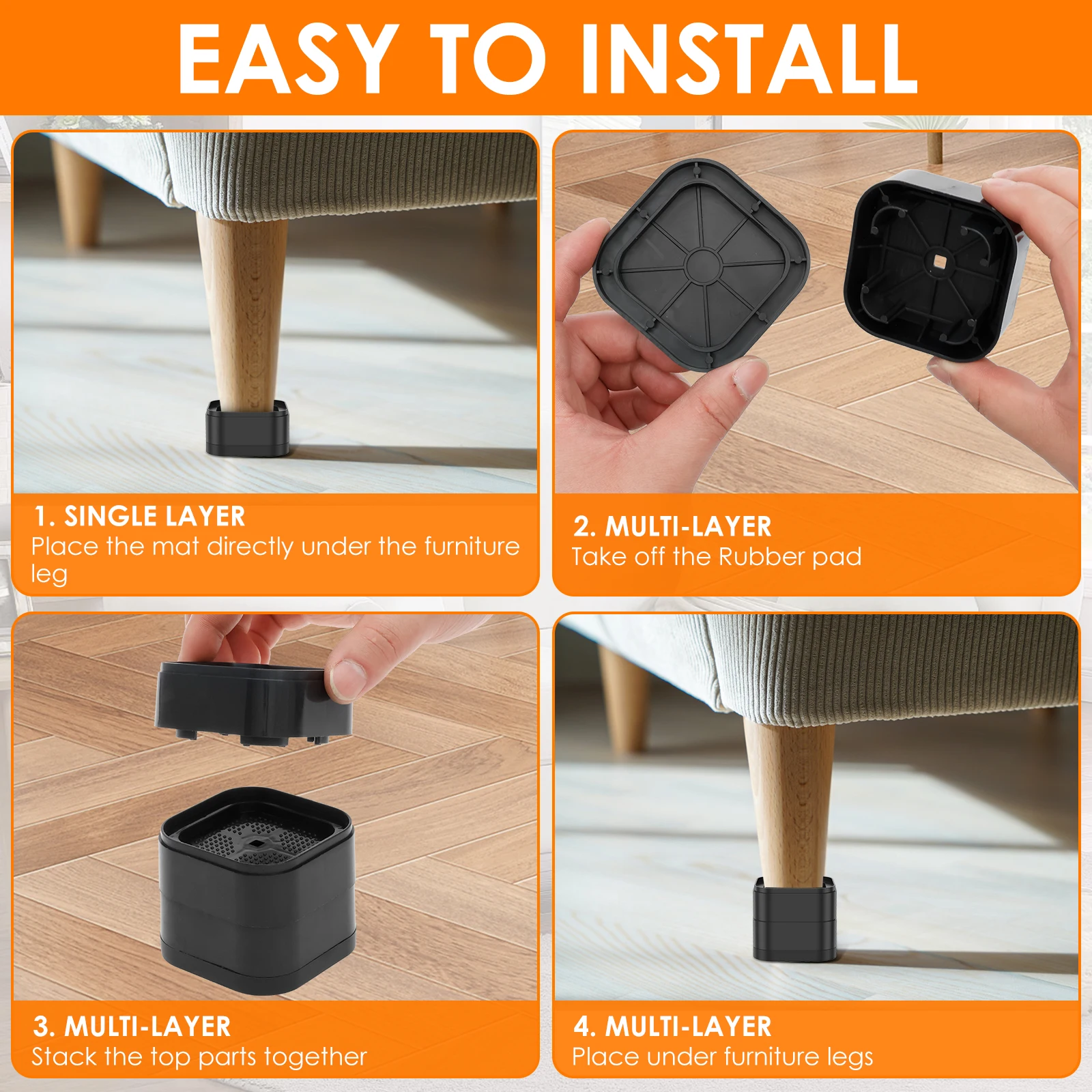 8-32Pcs Furniture Risers Heavy Duty Bed Chair Table Heightening Foot Pad Non-slip Floor Protecto Furniture Feet Leg Lift