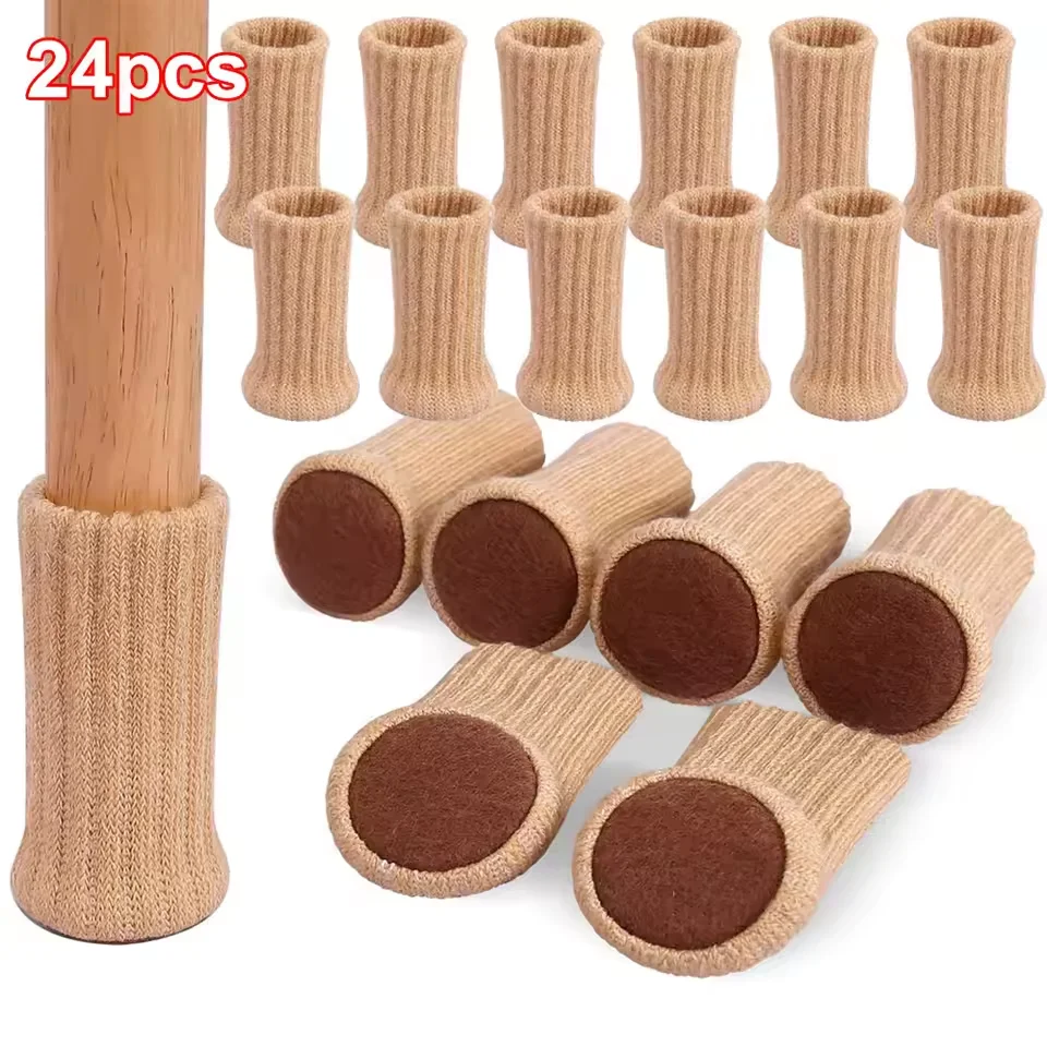 24Pcs Knitted Silent Furniture Legs Socks High Elastic Feet Socks Floor Protectors with Anti-Slip Pads Thick Chair Feet Covers