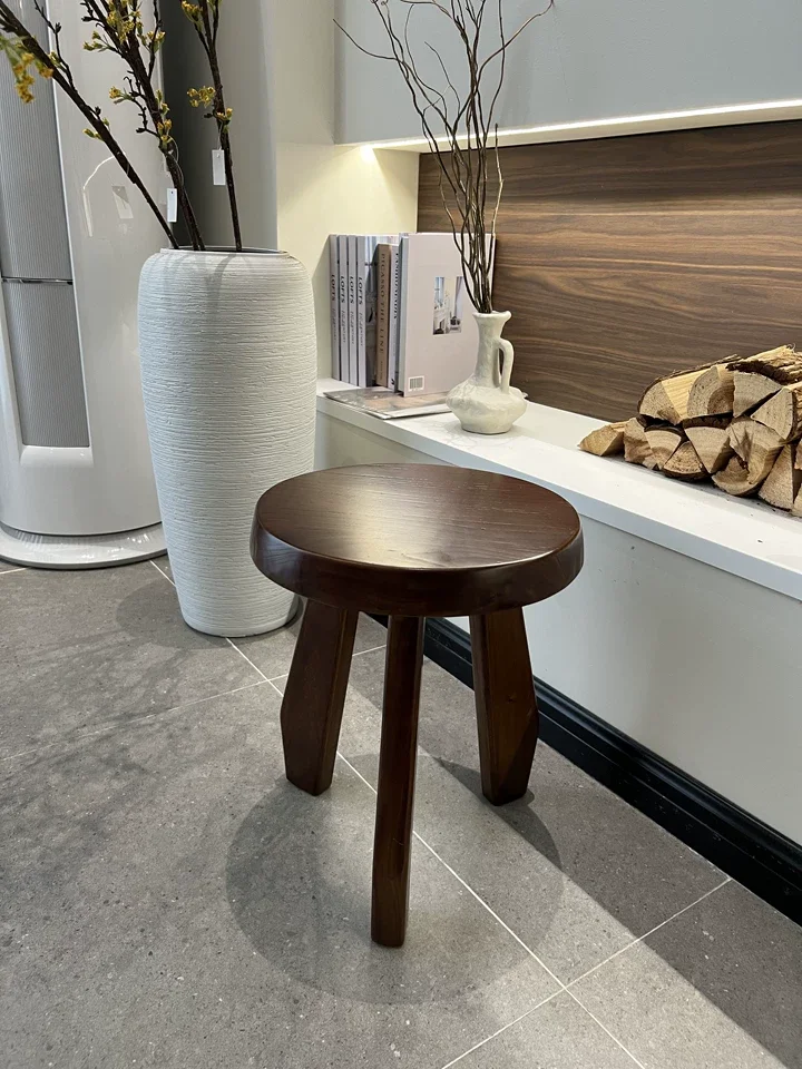 Japanese Elm Wood Step Stools Wabi-Sabi Style Low Bench Minimalist Entryway Seat Rustic Side Table for Living Room & Bedroom