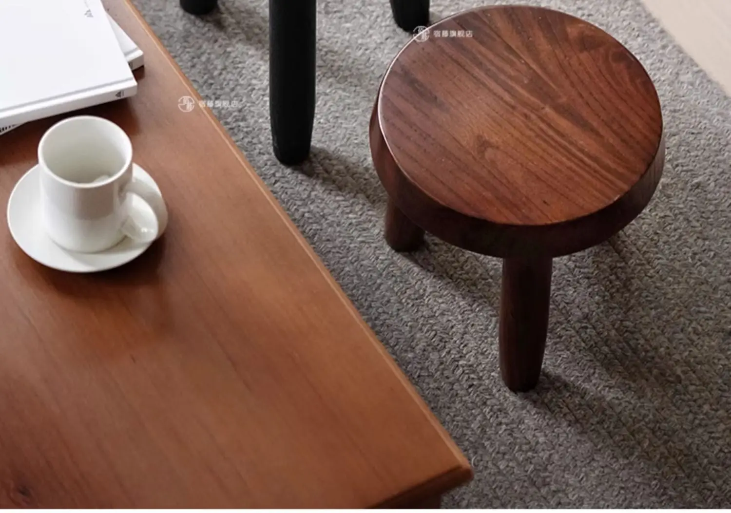Japanese Elm Wood Step Stools Wabi-Sabi Style Low Bench Minimalist Entryway Seat Rustic Side Table for Living Room & Bedroom