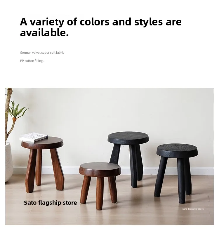 Japanese Elm Wood Step Stools Wabi-Sabi Style Low Bench Minimalist Entryway Seat Rustic Side Table for Living Room & Bedroom