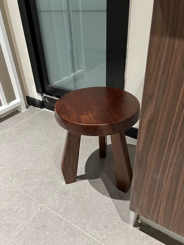 Japanese Elm Wood Step Stools Wabi-Sabi Style Low Bench Minimalist Entryway Seat Rustic Side Table for Living Room & Bedroom
