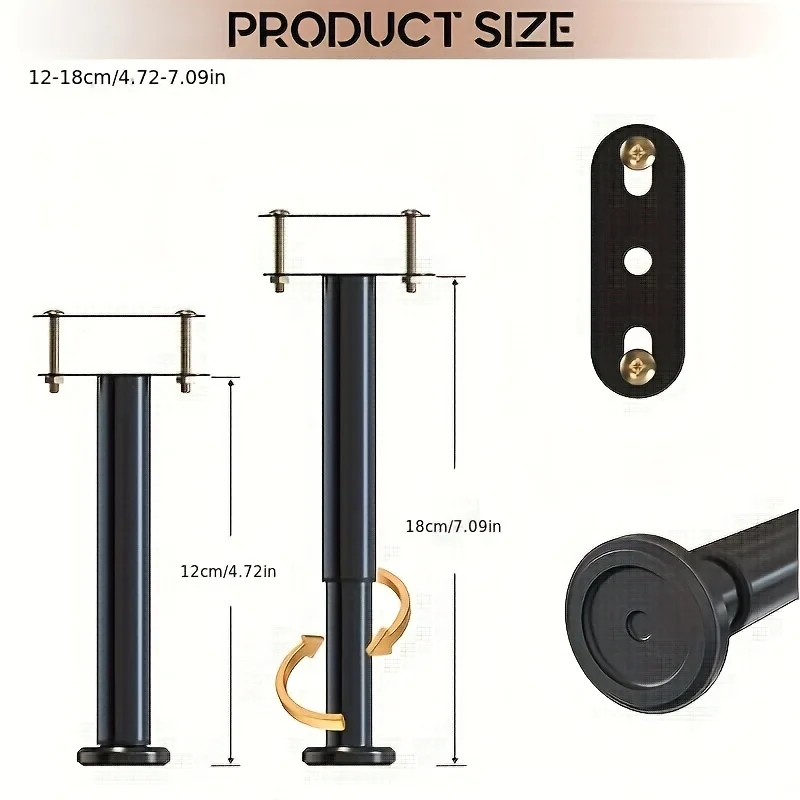 Adjustable Height: 4pcs Bed Frame Support Legs Sturdy Steel with Rubber Base for Stability Suitable for Queen and King Size Beds