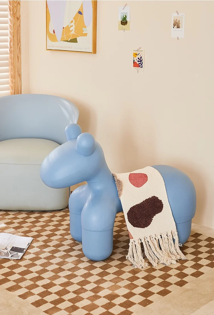 Large Cartoon Children's Chair Living Room Furniture Creative Animal Stool Cashmere Hippo Chair Home Decor Shoe Changing Stool