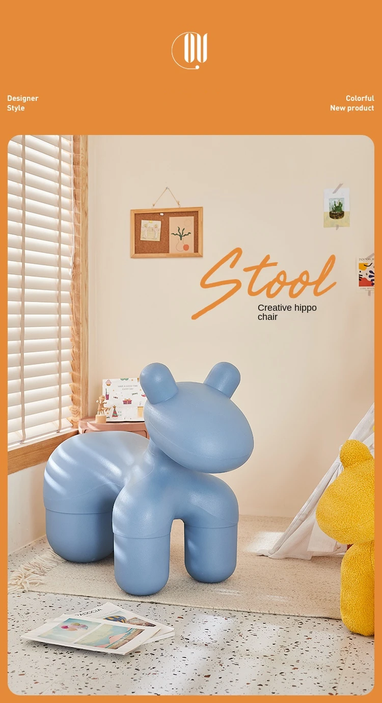 Large Cartoon Children's Chair Living Room Furniture Creative Animal Stool Cashmere Hippo Chair Home Decor Shoe Changing Stool