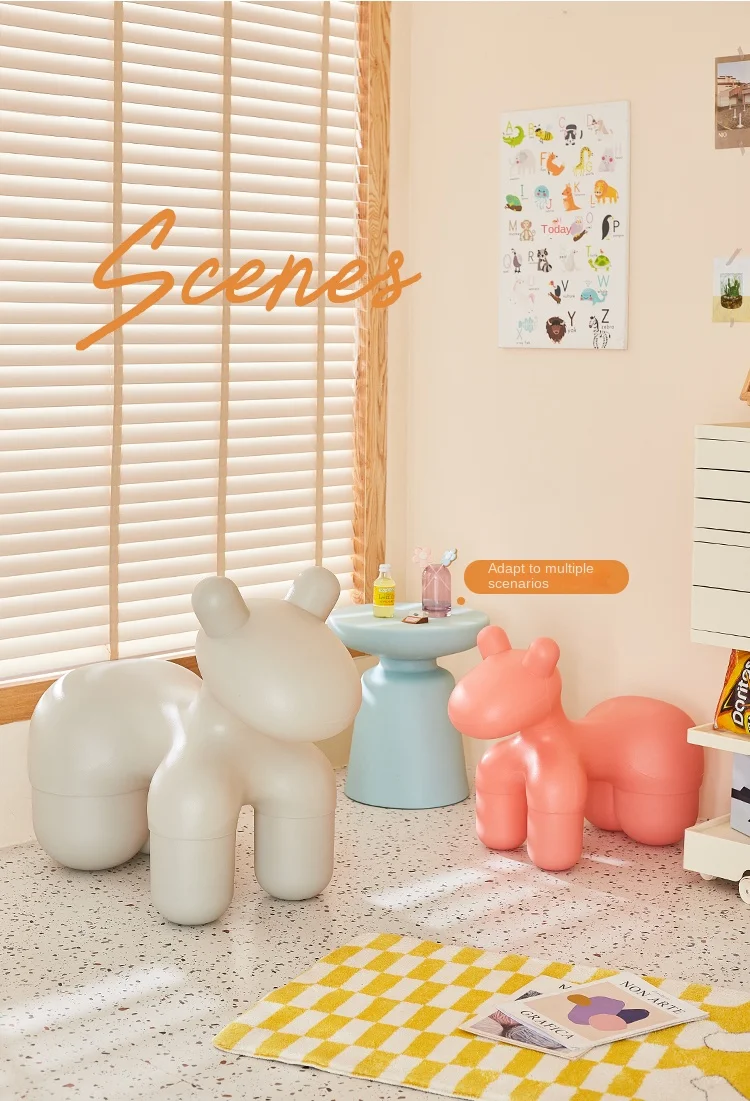 Large Cartoon Children's Chair Living Room Furniture Creative Animal Stool Cashmere Hippo Chair Home Decor Shoe Changing Stool