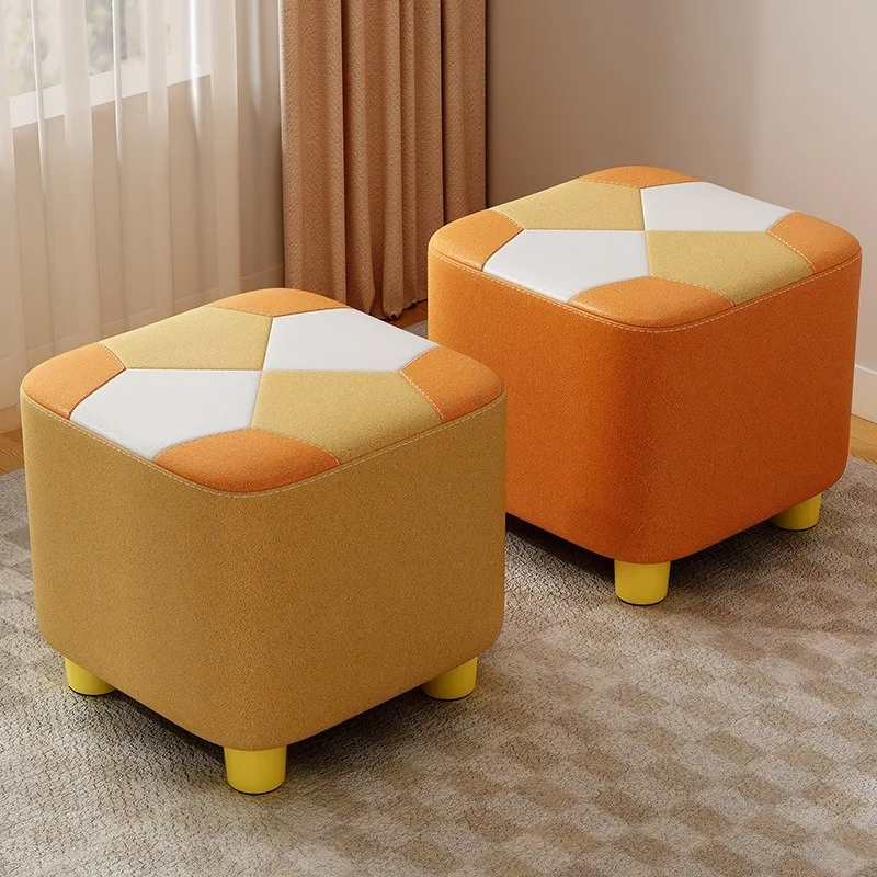 Wooden Waterproof Square Living Room Stools Colorful Creative Design Soft Bedroom Ottoman Simple Cute Modern Home Furniture