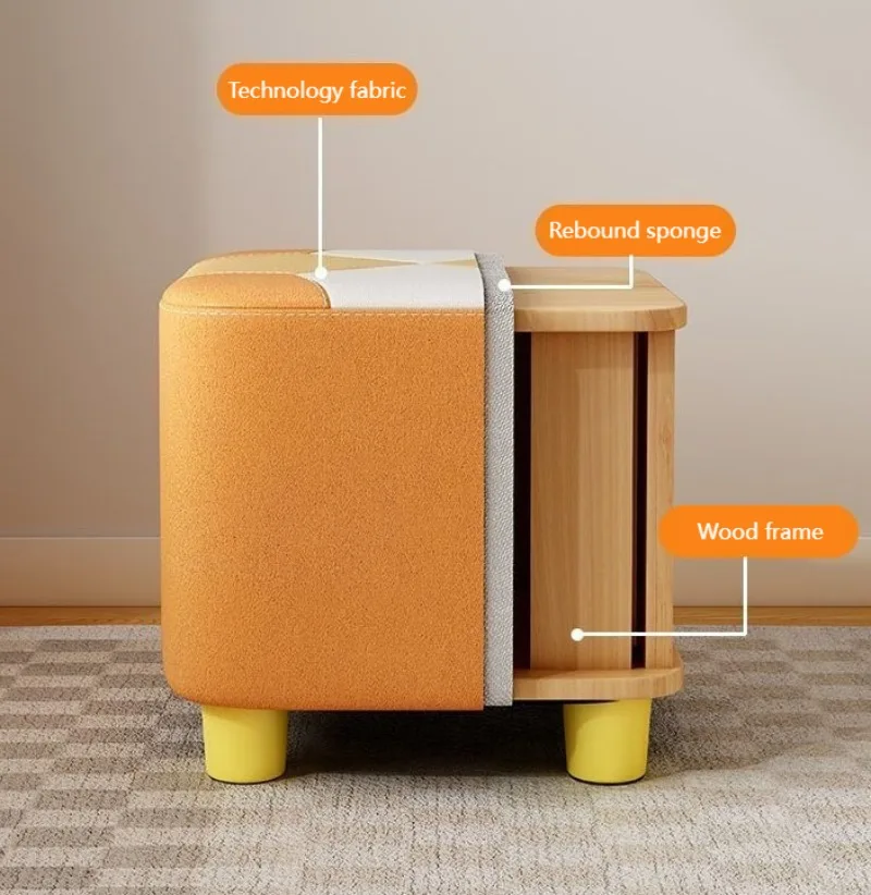 Wooden Waterproof Square Living Room Stools Colorful Creative Design Soft Bedroom Ottoman Simple Cute Modern Home Furniture