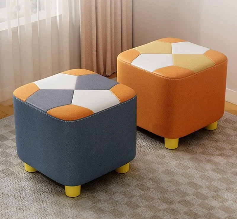 Wooden Waterproof Square Living Room Stools Colorful Creative Design Soft Bedroom Ottoman Simple Cute Modern Home Furniture