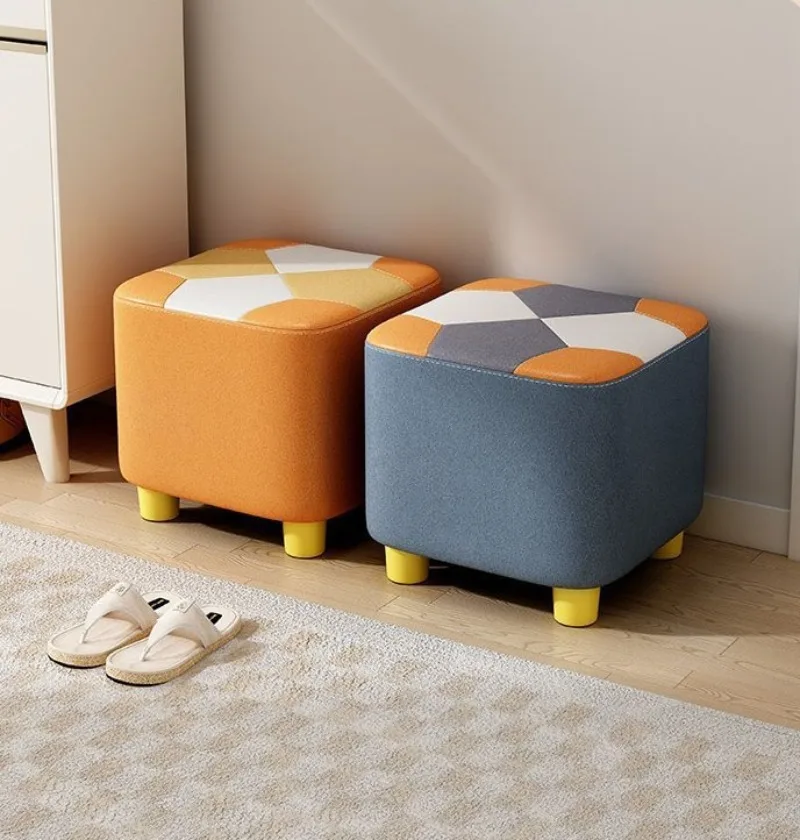 Wooden Waterproof Square Living Room Stools Colorful Creative Design Soft Bedroom Ottoman Simple Cute Modern Home Furniture