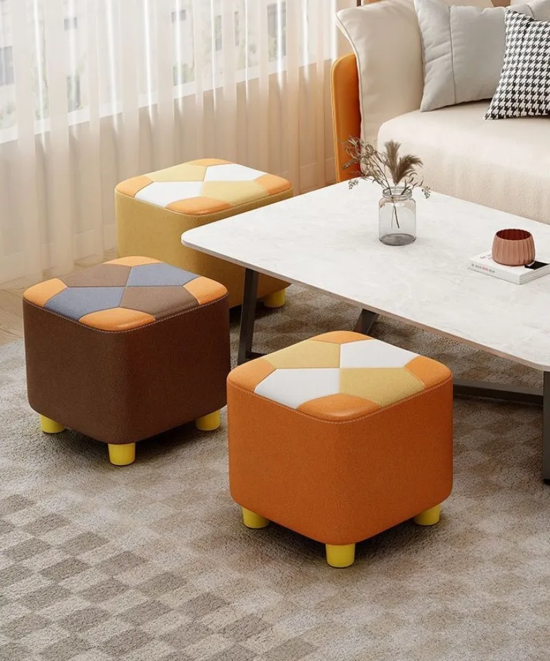 Wooden Waterproof Square Living Room Stools Colorful Creative Design Soft Bedroom Ottoman Simple Cute Modern Home Furniture