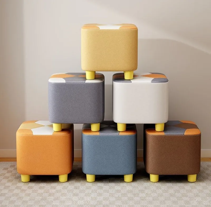 Wooden Waterproof Square Living Room Stools Colorful Creative Design Soft Bedroom Ottoman Simple Cute Modern Home Furniture