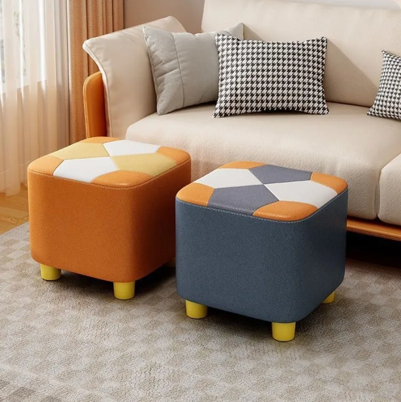 Wooden Waterproof Square Living Room Stools Colorful Creative Design Soft Bedroom Ottoman Simple Cute Modern Home Furniture