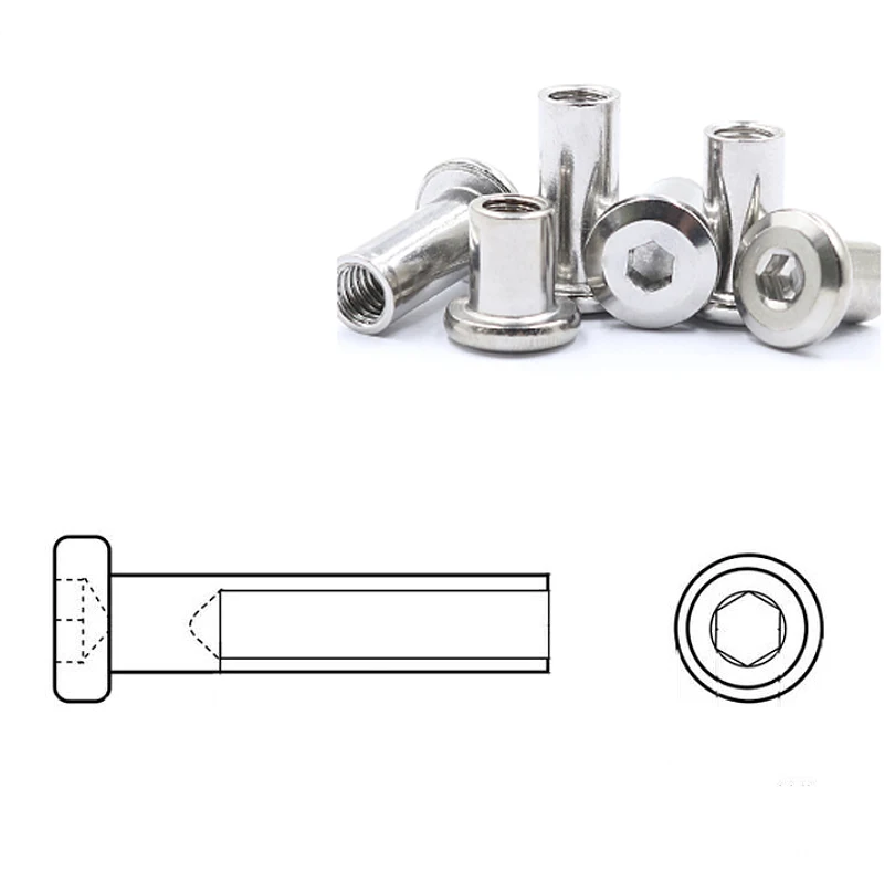 M10 304 Stainless Steel Flat Hex Hexagon Socket Head Connector Rivet Furniture Table Connector Insert Joint Sleeve Cap Nut
