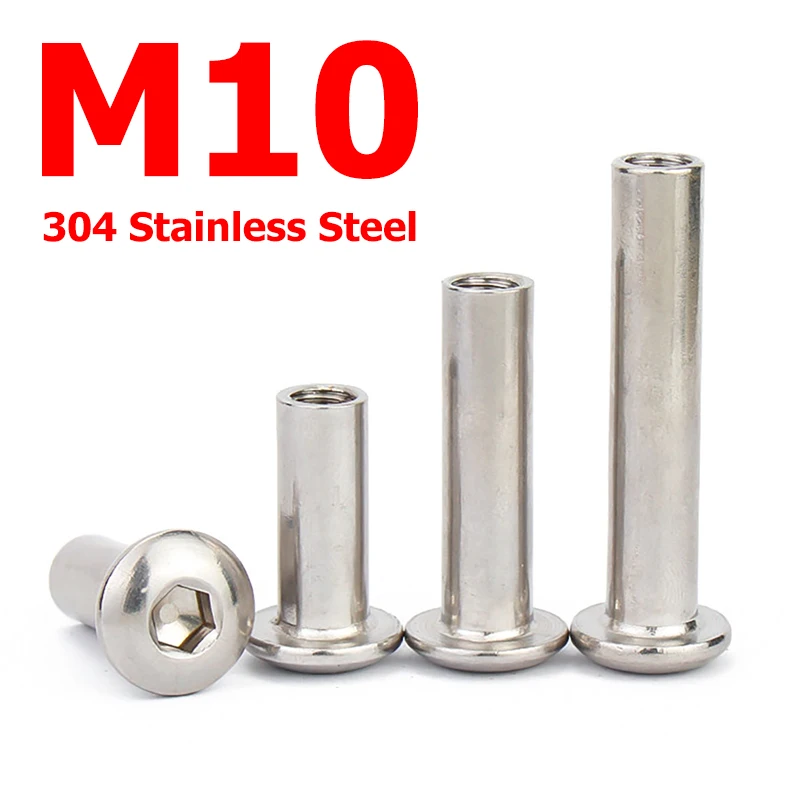 M10 304 Stainless Steel Flat Hex Hexagon Socket Head Connector Rivet Furniture Table Connector Insert Joint Sleeve Cap Nut