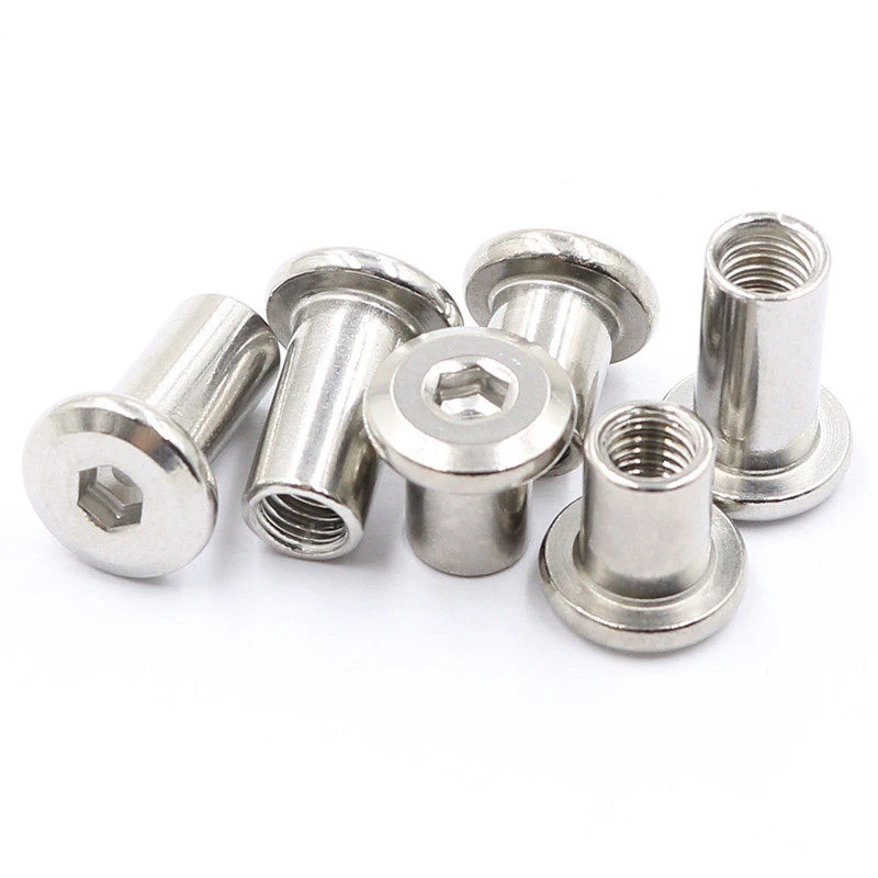 M10 304 Stainless Steel Flat Hex Hexagon Socket Head Connector Rivet Furniture Table Connector Insert Joint Sleeve Cap Nut