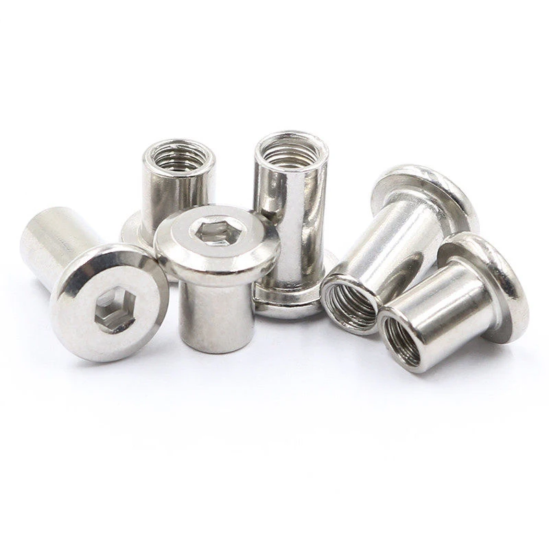 M10 304 Stainless Steel Flat Hex Hexagon Socket Head Connector Rivet Furniture Table Connector Insert Joint Sleeve Cap Nut