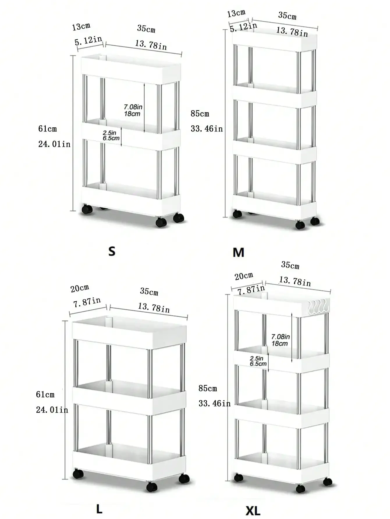 3/4 Layer Rolling Utility Cart, Bathroom Storage Rack With Wheels,Bathroom Storage Organizer, Multi-purpose Utility Cart