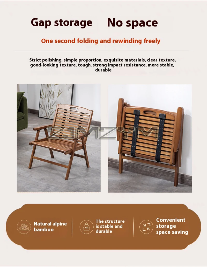 Outdoor Portable Folding Camping Chair Bamboo Summer Leisure Picnic Chair Home Balcony Back Nap Lounge Chair