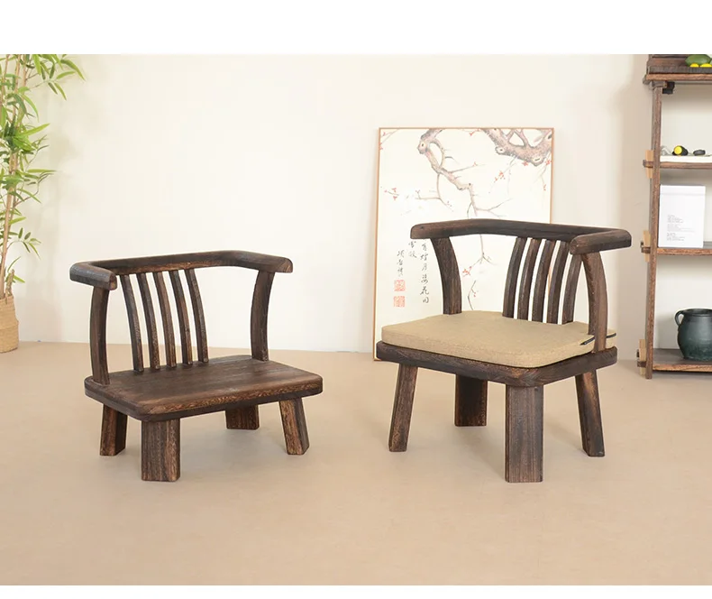 Solid Wood Chinese Vintage Lounge Chair Zen Courtyard Stool with Round Backrest & Oriental Tea Ceremony Seating for Balcony