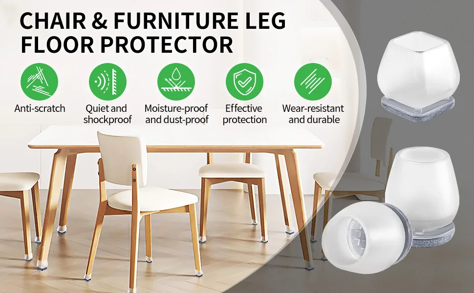 8PCS Grey Chair Leg Floor Protectors with Thick Wrap Felt Pads Silicone Furniture Foot Cover Table Feet Protect Floors