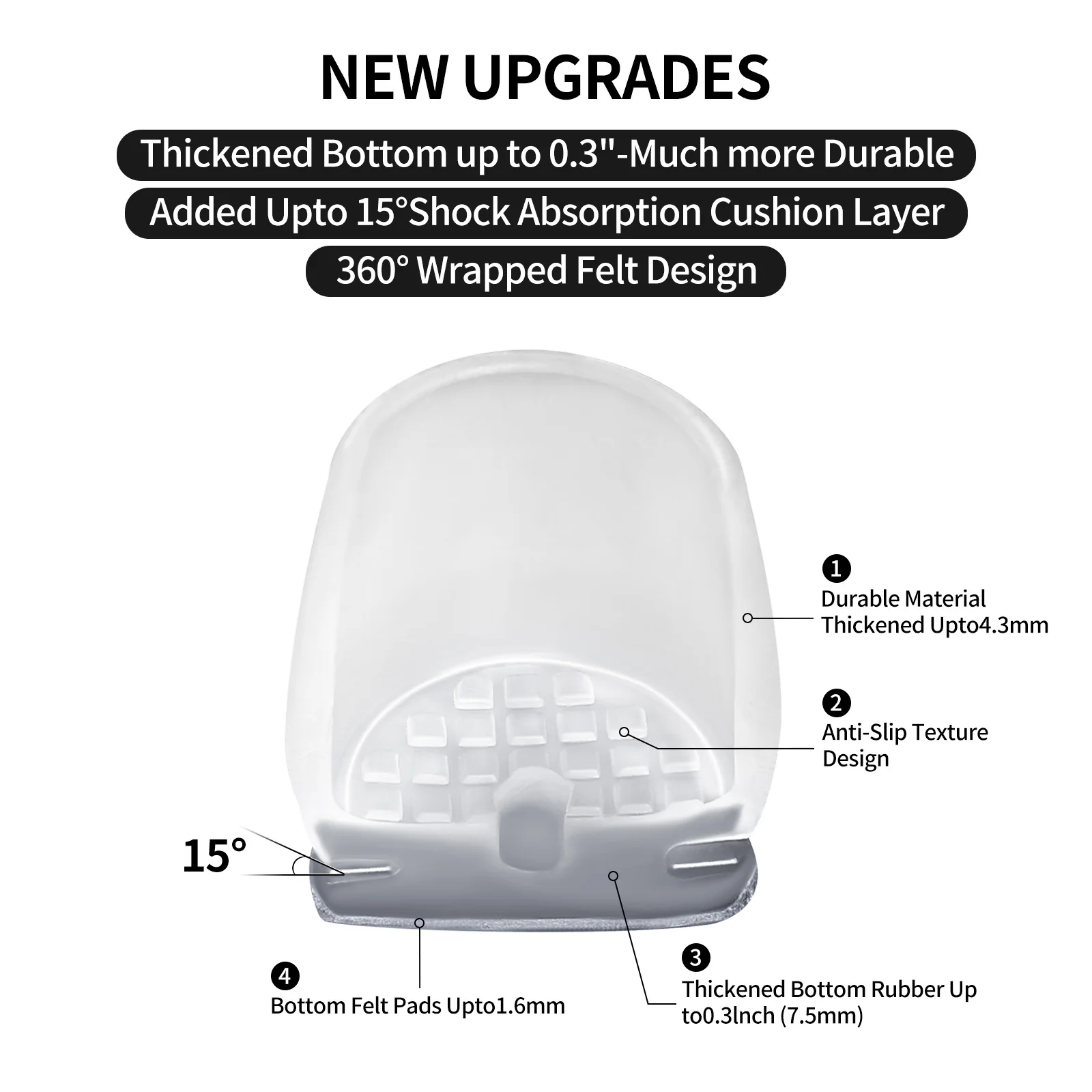 8PCS Grey Chair Leg Floor Protectors with Thick Wrap Felt Pads Silicone Furniture Foot Cover Table Feet Protect Floors