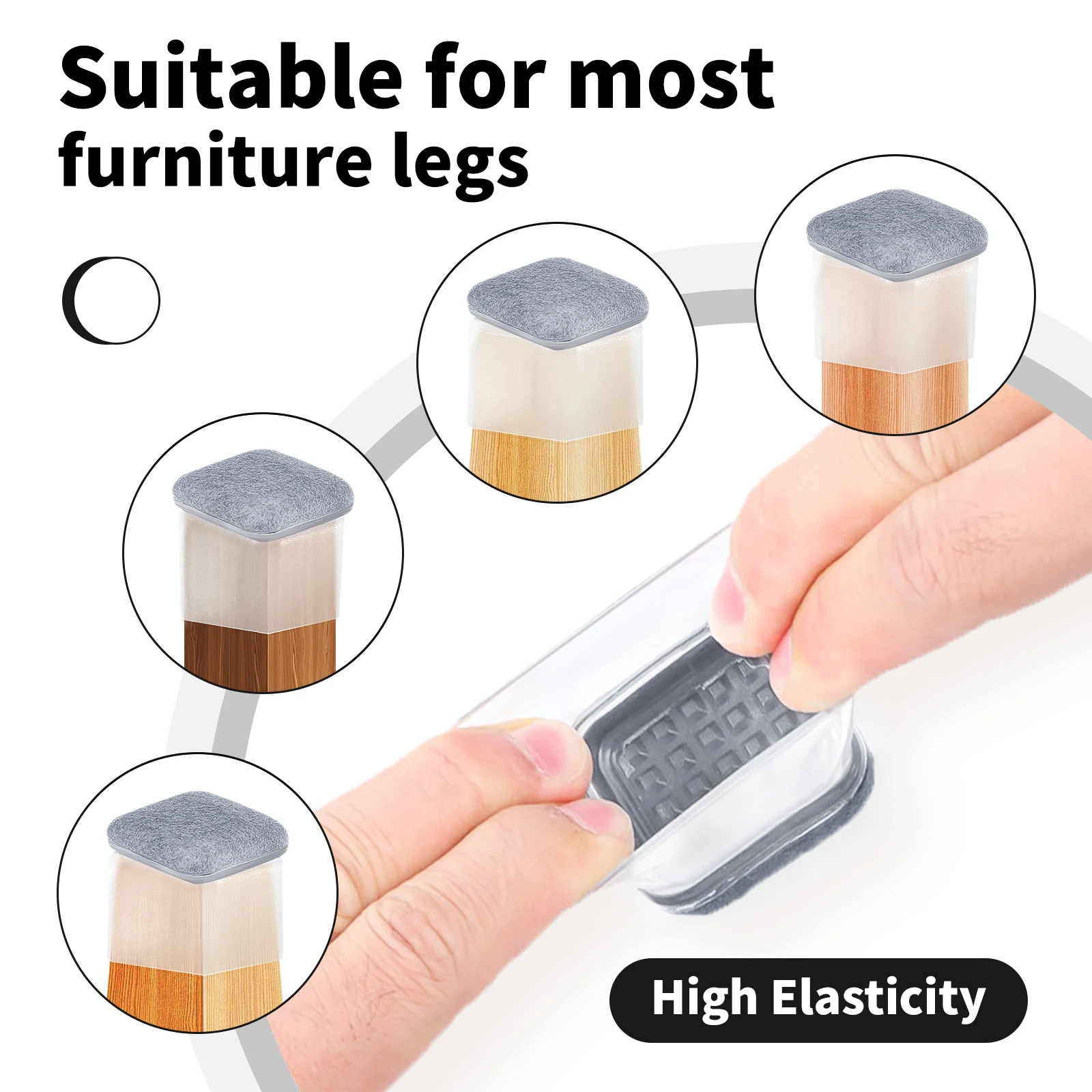 8PCS Grey Chair Leg Floor Protectors with Thick Wrap Felt Pads Silicone Furniture Foot Cover Table Feet Protect Floors