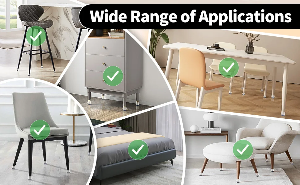 8PCS Grey Chair Leg Floor Protectors with Thick Wrap Felt Pads Silicone Furniture Foot Cover Table Feet Protect Floors