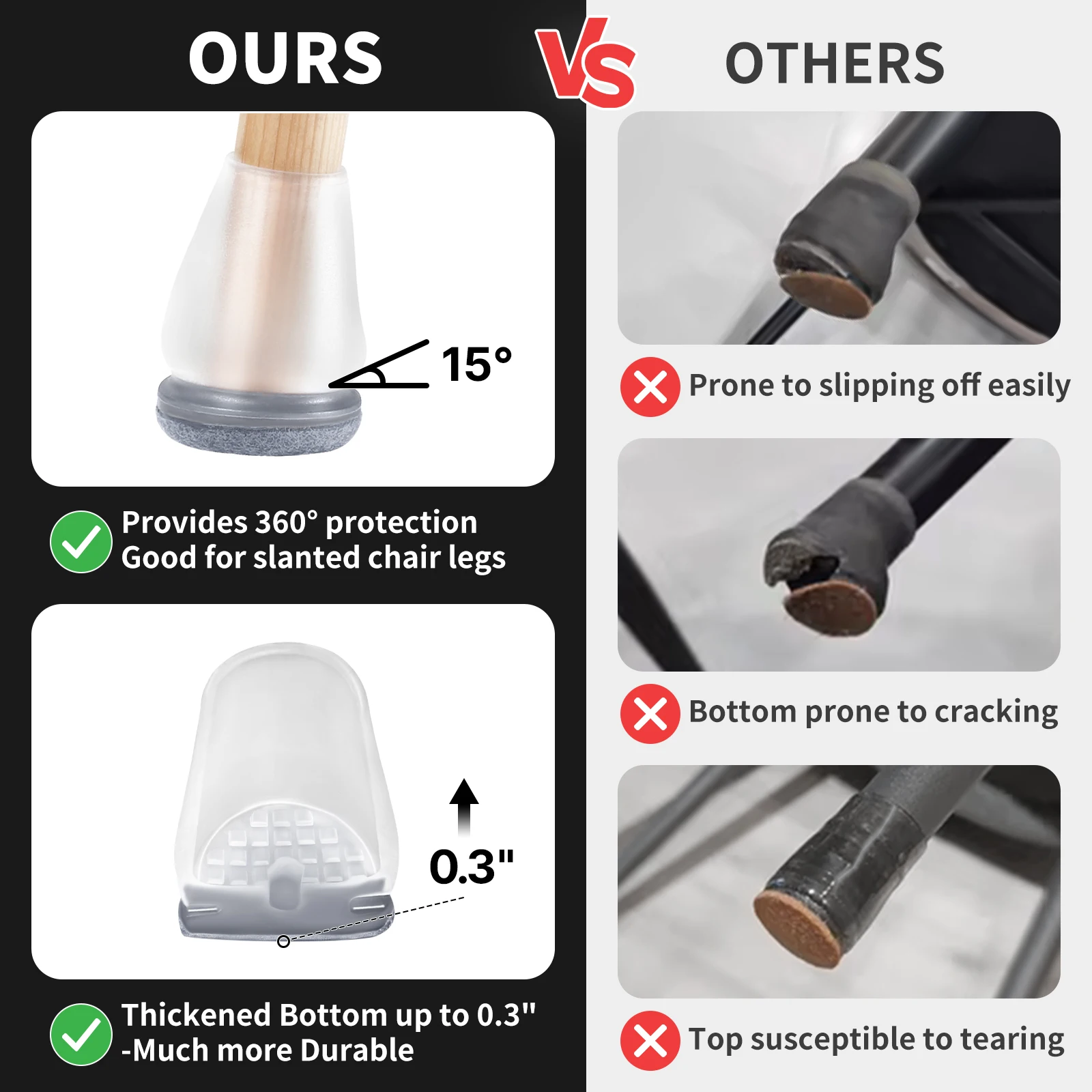 8PCS Grey Chair Leg Floor Protectors with Thick Wrap Felt Pads Silicone Furniture Foot Cover Table Feet Protect Floors
