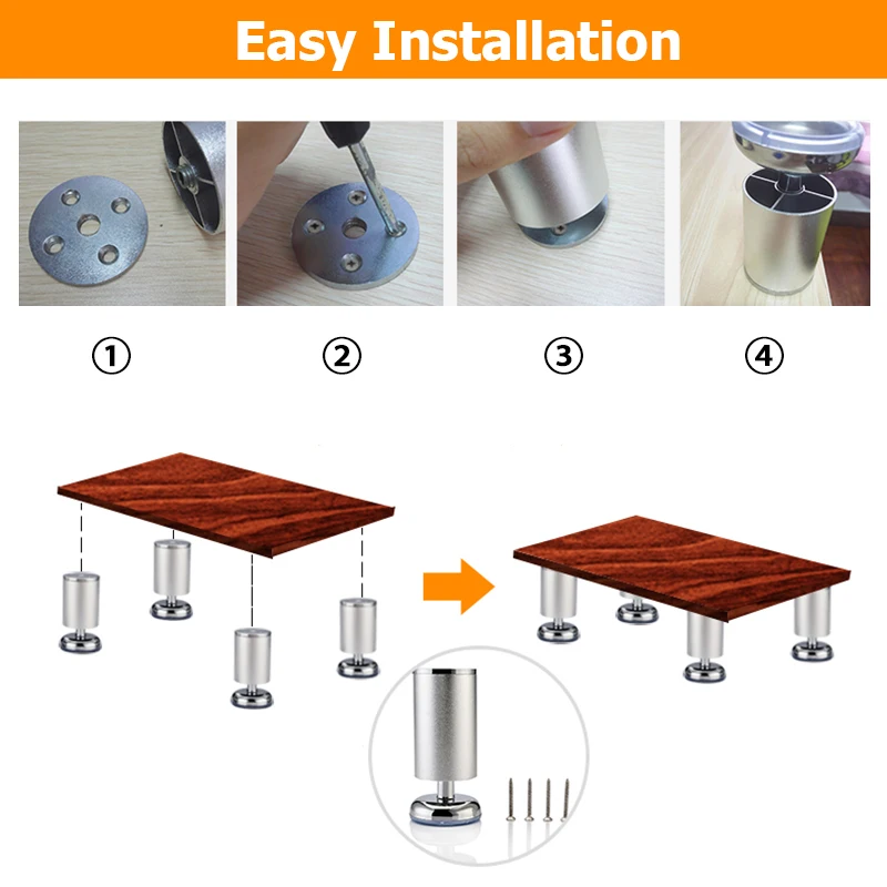KAK 4pcs Aluminum Alloy Furniture Legs Adjustable Sofa Leg Table Feet Replacement 6-30CM Heavy Duty 400KG Furniture Support Leg