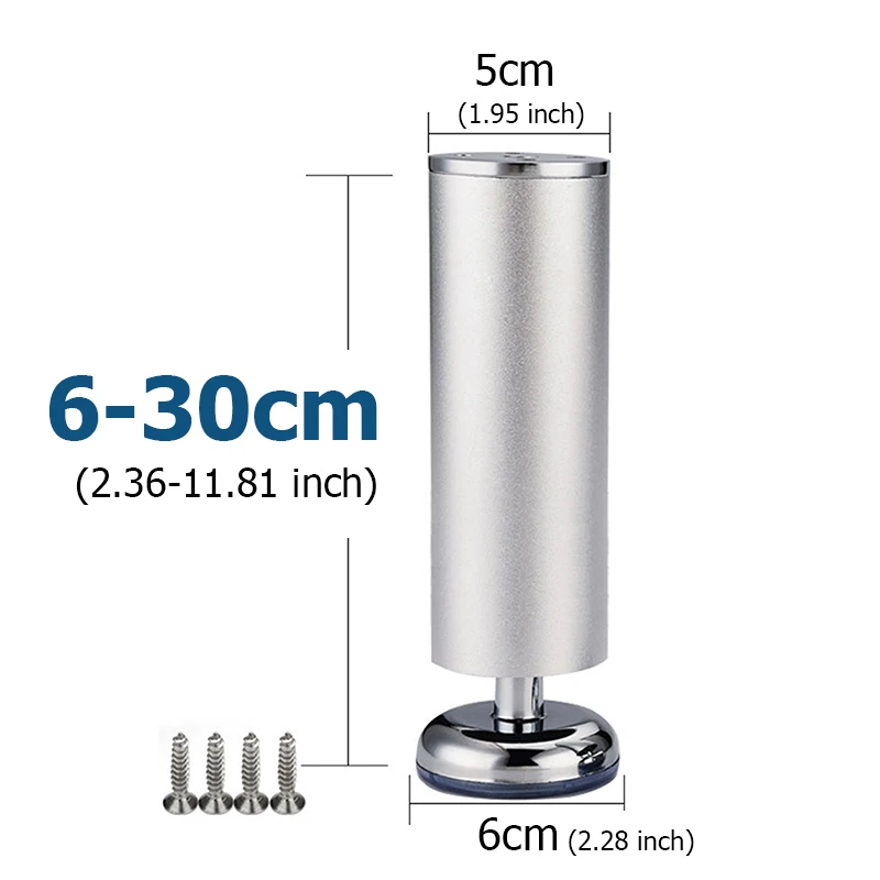 KAK 4pcs Aluminum Alloy Furniture Legs Adjustable Sofa Leg Table Feet Replacement 6-30CM Heavy Duty 400KG Furniture Support Leg