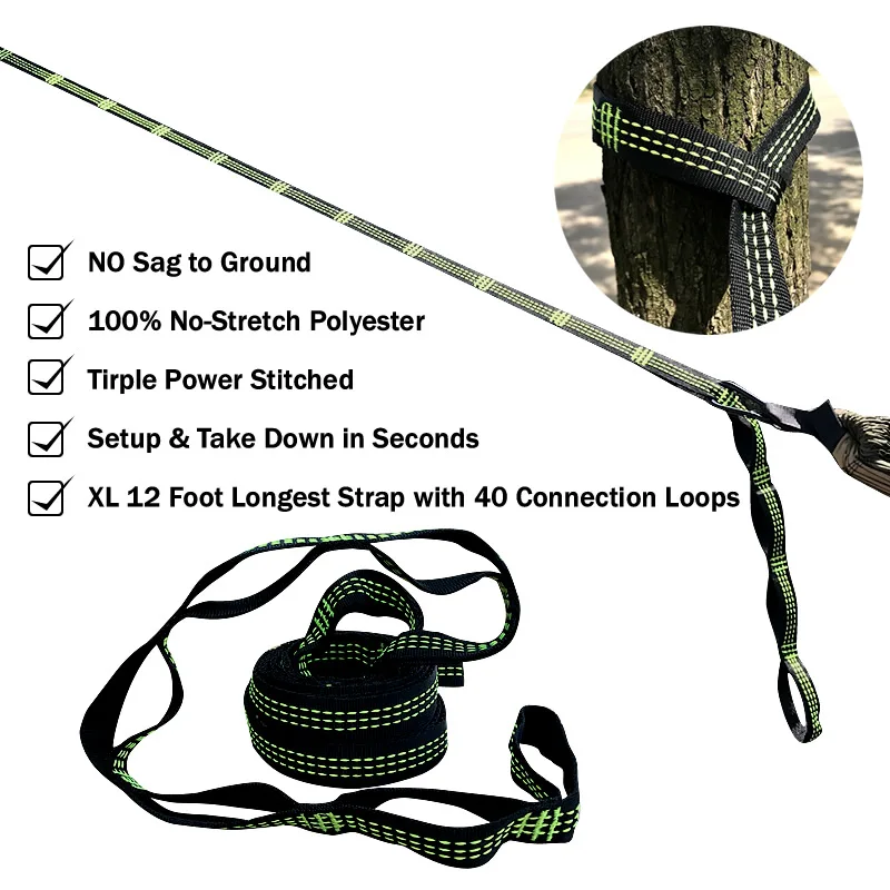 Lighten Up Hammock Tree Straps Camping Hammock Accessories with 2 Carabiner Camping Hanging Straps High Bearing