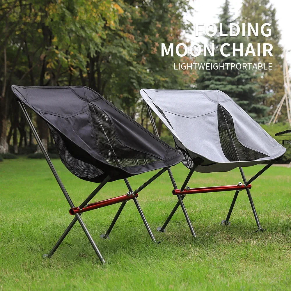 Portable Aluminum Alloy Moon Chair Outdoor Dining Camping Leisure Backrest Beach Camping Chair Foldable Handbag Fishing Chair