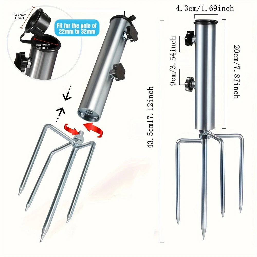1pcs Umbrella Base 4 Pointed Tips Outdoor Umbrella Detachable Portable Sunshade Ground Anchor Pole Diameter Less Than 1.37 Inch