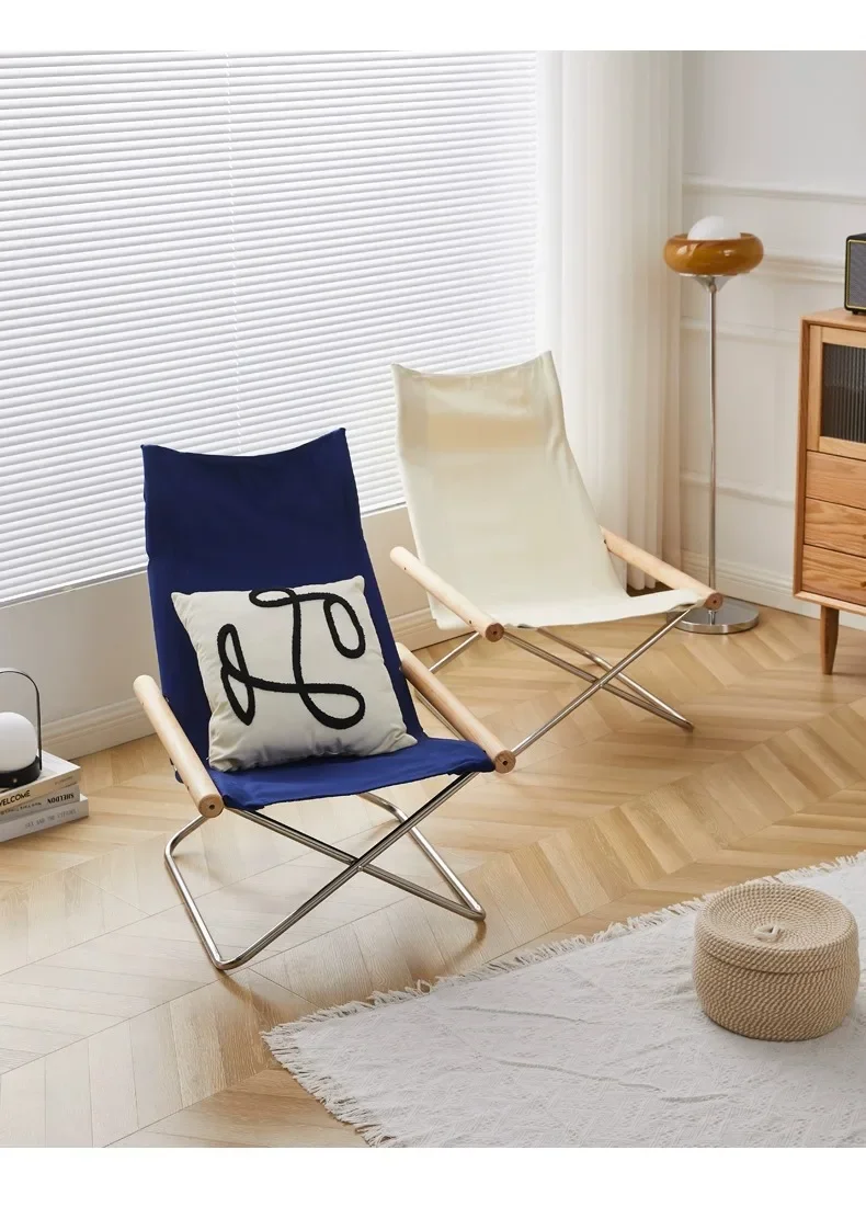 Japanese Simple Canvas Sofa Chaise Longue Japanese Balcony Household Lazy Outdoor Leisure Beach Chair Folding Chair