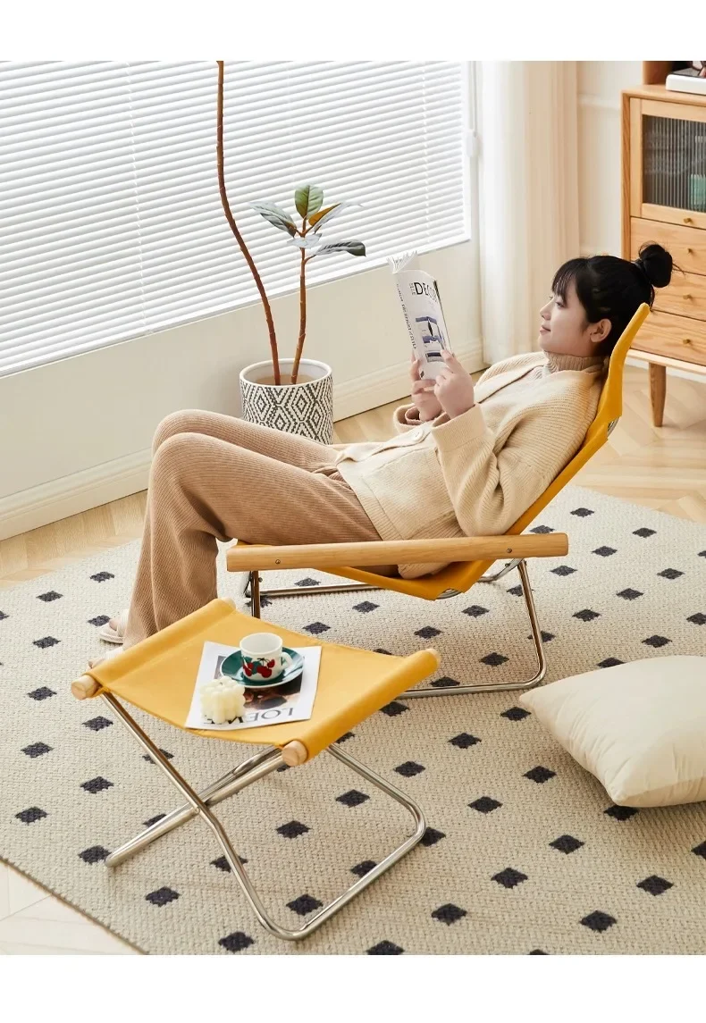 Japanese Simple Canvas Sofa Chaise Longue Japanese Balcony Household Lazy Outdoor Leisure Beach Chair Folding Chair