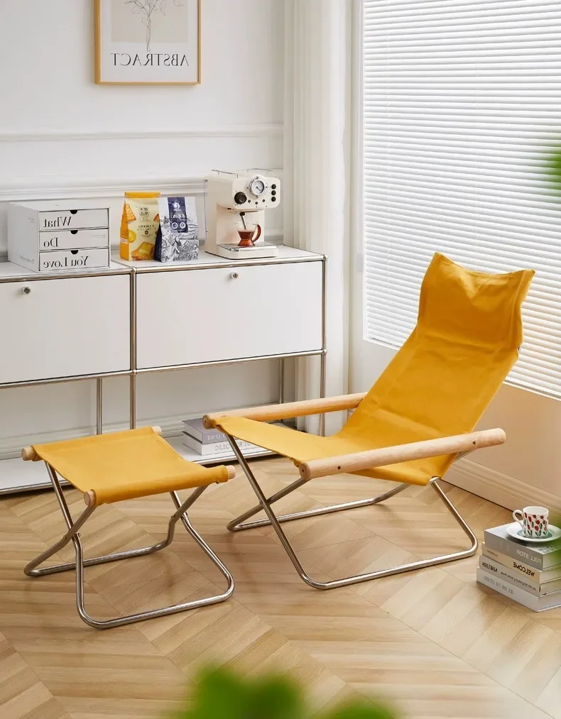 Japanese Simple Canvas Sofa Chaise Longue Japanese Balcony Household Lazy Outdoor Leisure Beach Chair Folding Chair