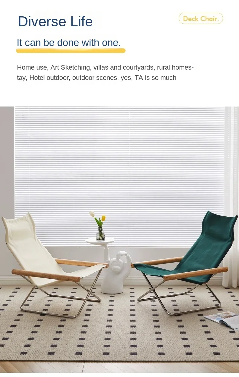 Japanese Simple Canvas Sofa Chaise Longue Japanese Balcony Household Lazy Outdoor Leisure Beach Chair Folding Chair