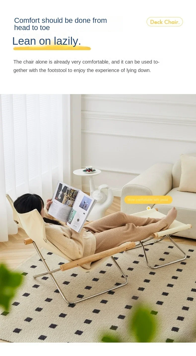 Japanese Simple Canvas Sofa Chaise Longue Japanese Balcony Household Lazy Outdoor Leisure Beach Chair Folding Chair