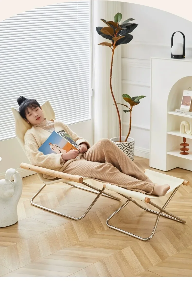 Japanese Simple Canvas Sofa Chaise Longue Japanese Balcony Household Lazy Outdoor Leisure Beach Chair Folding Chair